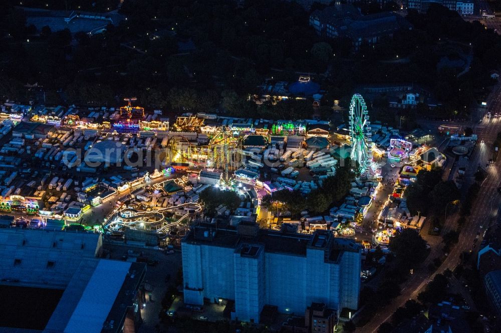 Aerial image at night Hamburg - Night aerial view of the festival - event in Hamburger Dom in Hamburg