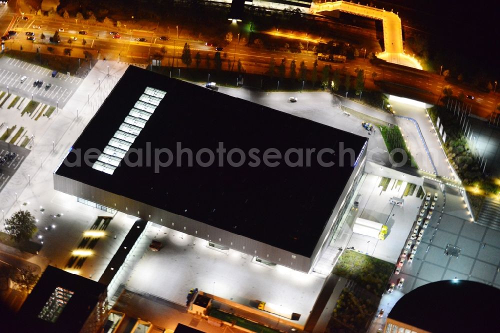 Aerial photograph at night Berlin - Night aerial view of the Exhibition Venue City Cube at the exhibition grounds in Berlin Charlottenburg