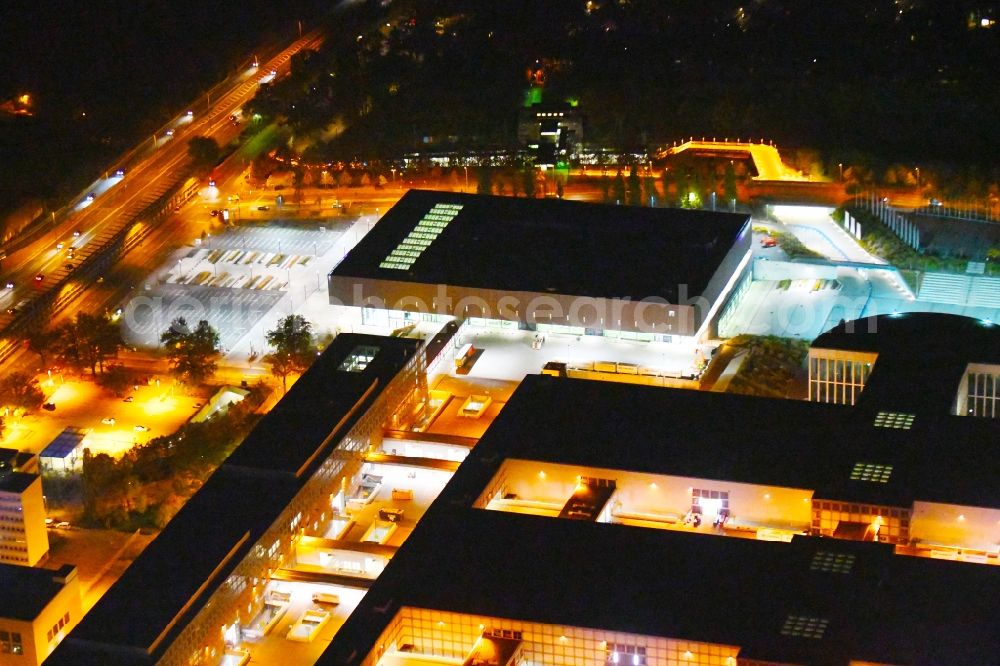 Berlin at night from above - Night aerial view of the exhibition Venue CityCube at the exhibition grounds in Berlin Charlottenburg