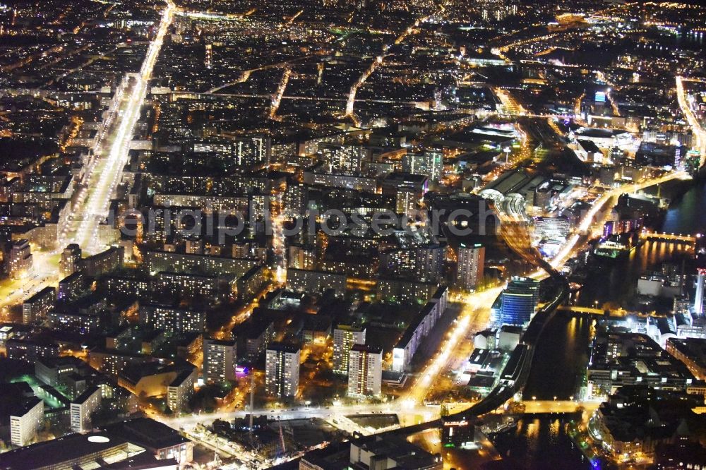 Berlin at night from above - Night city view of downtown area Friedrichshain in Berlin