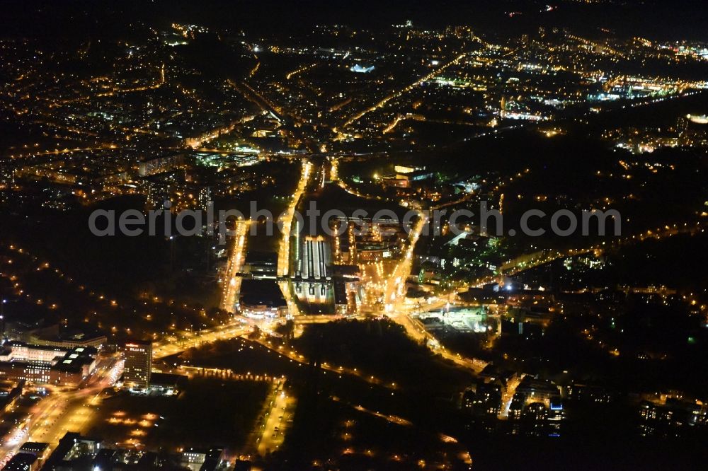 Potsdam at night from the bird perspective: Night image of the surrounding area of the main station of the railway in Potsdam in the state of Brandenburg