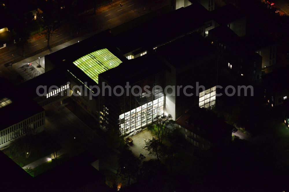 Berlin Dahlem at night from above - Night aerial photo of the university library of the Free University of Berlin in the district Dahlem