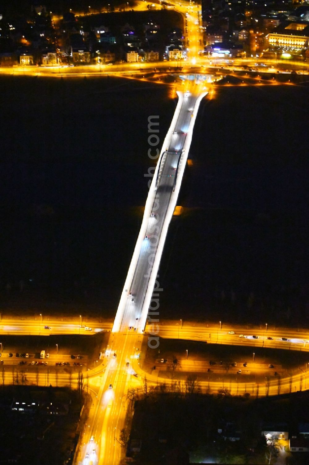 Dresden at night from above - Night lighting Waldschloesschenbruecke on the river Elbe in Dresden in Saxony