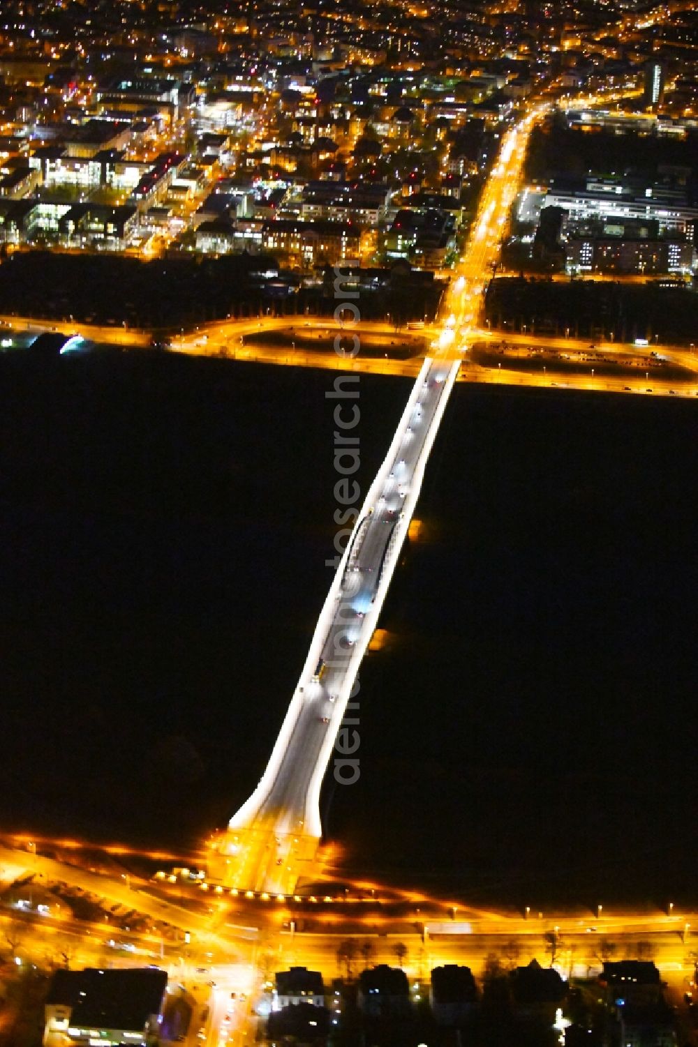 Dresden at night from above - Night lighting Waldschloesschenbruecke on the river Elbe in Dresden in Saxony