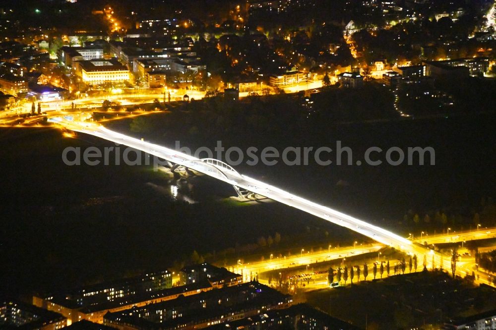 Dresden at night from above - Night lighting Waldschloesschenbruecke on the shore of the river Elbe in Dresden in Saxony