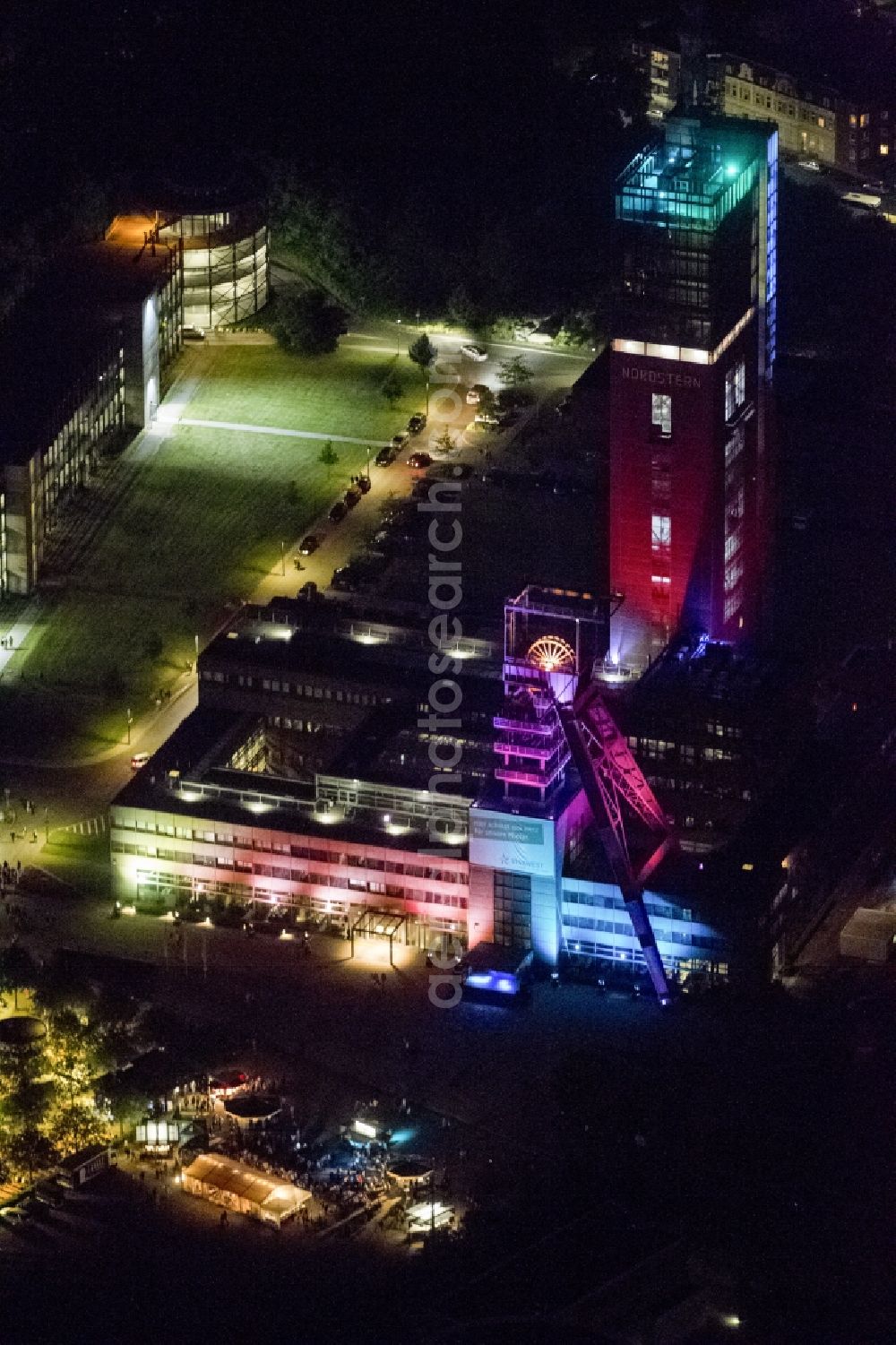 Aerial photograph at night Gelsenkirchen - The North Star Mine is a former coal mine in Gelsenkirchen-Horst