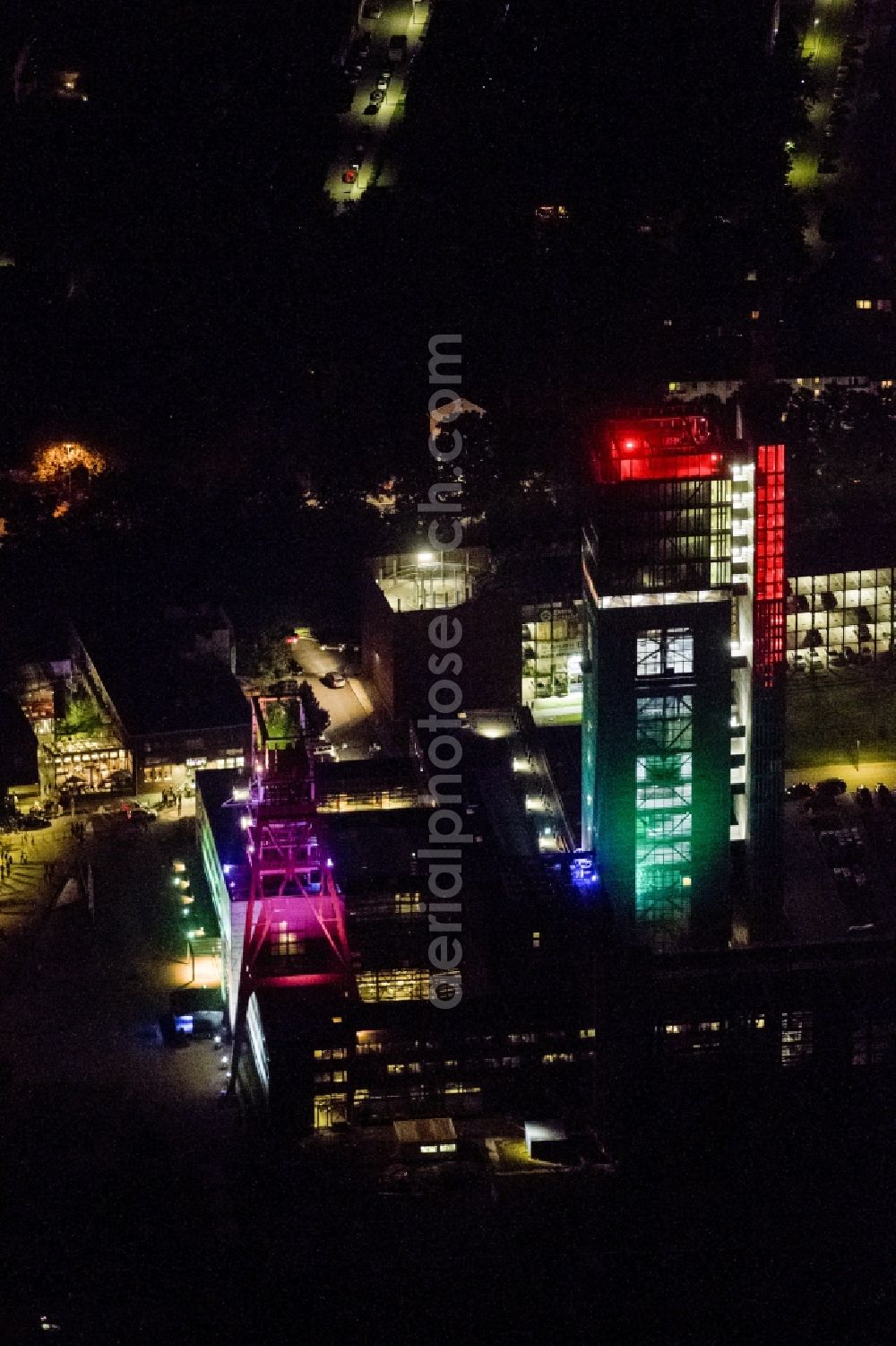 Aerial photograph at night Gelsenkirchen - The North Star Mine is a former coal mine in Gelsenkirchen-Horst