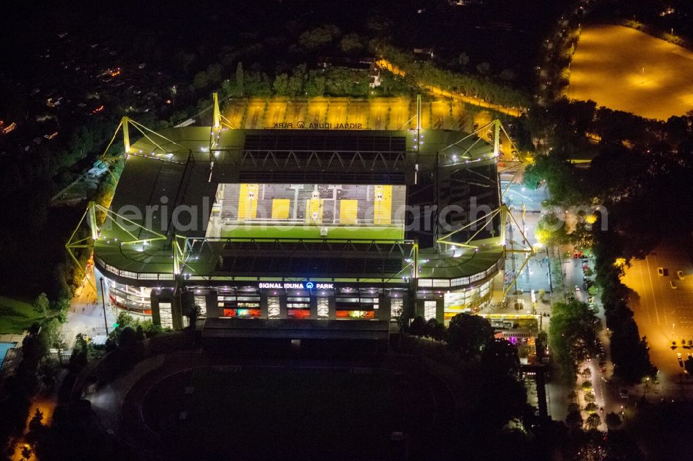 Dortmund at night from above - Night shot of Borusseum, the Signal Iduna Park stadium of Borussia Dortmund