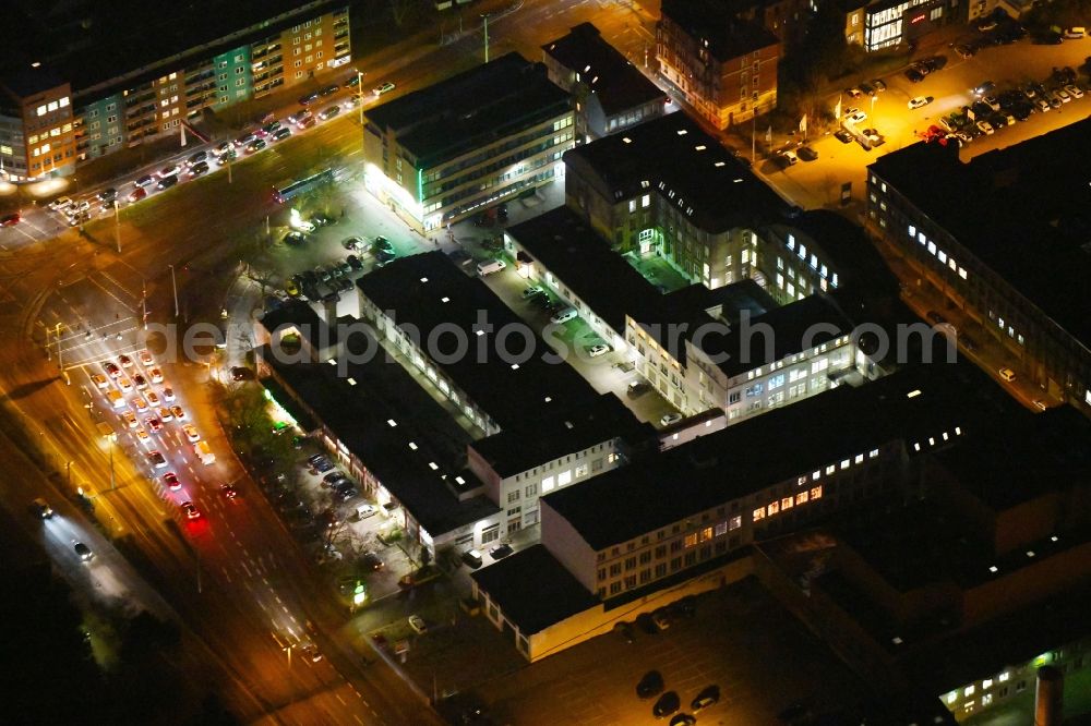 Braunschweig at night from above - Night lighting Office building - Ensemble on Boecklerstrasse - Wolfenbuetteler Strasse in Brunswick in the state Lower Saxony, Germany