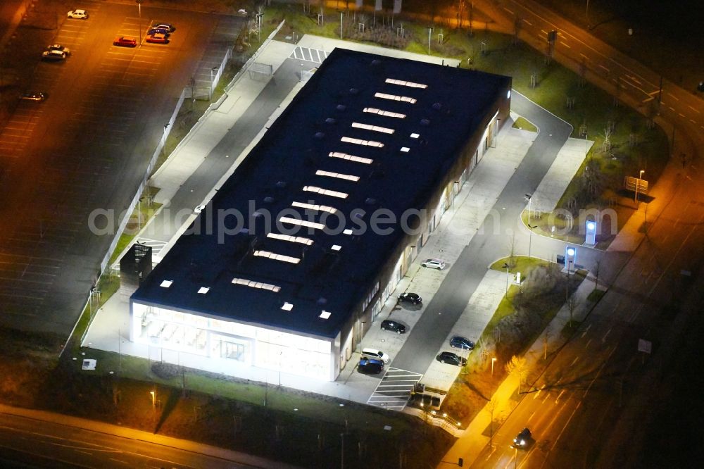 Aerial photograph at night Erfurt - Night lighting Office building VW Qualifizierungszentrum in of Orionstrasse in Erfurt in the state Thuringia, Germany