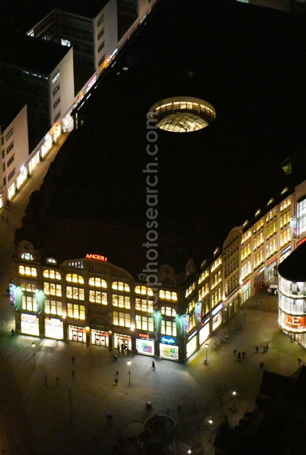 Erfurt at night from above - Night lighting Shopping mall Anger 1 to