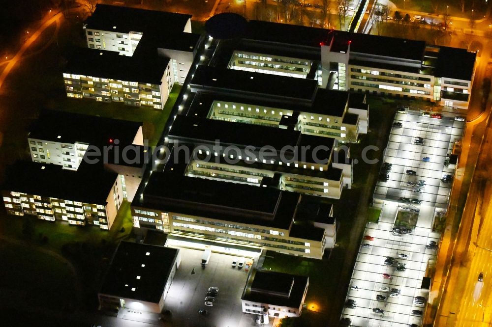 Erfurt at night from above - Night lighting Building Complex of the Helios Klinikum Erfurt in Thuringia