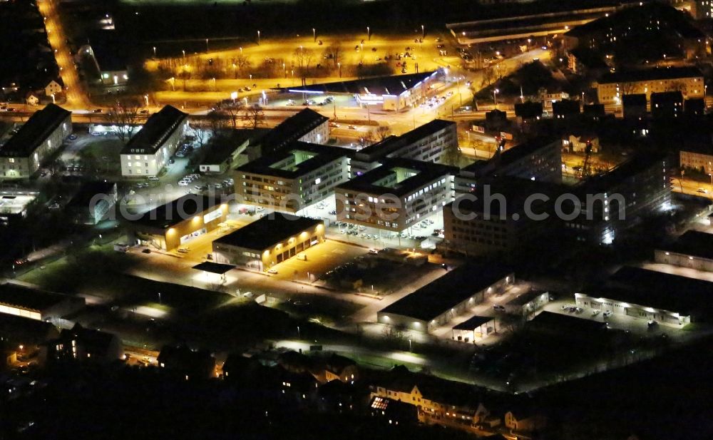 Aerial photograph at night Erfurt - Night lighting Building complex of the Lka Thueringen in Erfurt in the state Thuringia