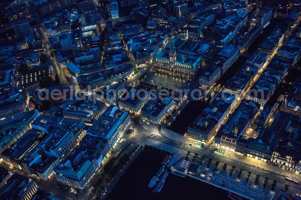 Hamburg at night from above - Nigt view of The City Hall is the seat of citizenship ( Parliament ) and the Senate ( Government ) of the Free and Hanseatic City of Hamburg. The town hall is part of the North German Renaissance style