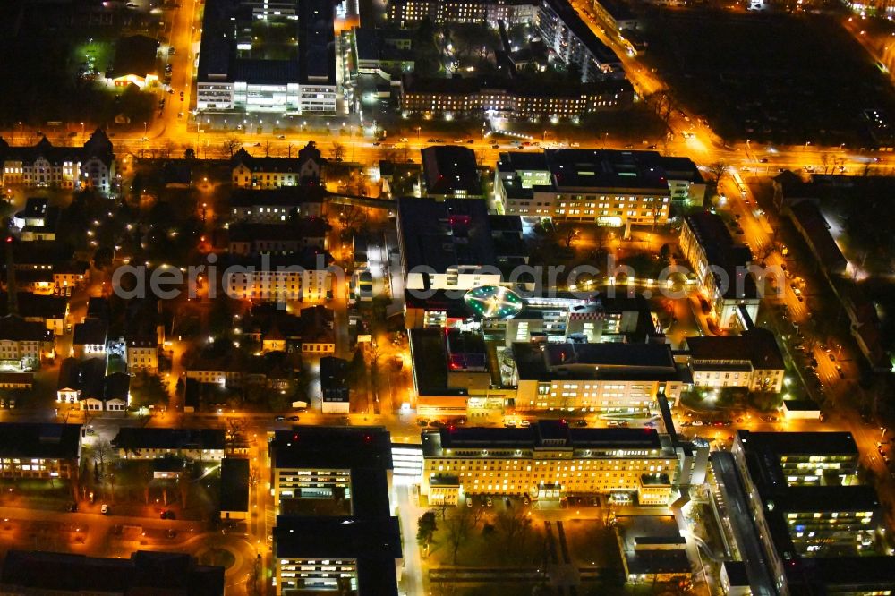 Dresden at night from above - Night lighting Hospital grounds of the Clinic Universitaetsklinikum Carl Gustav Carus (VTG) on Fetscherstrasse in Dresden in the state Saxony, Germany