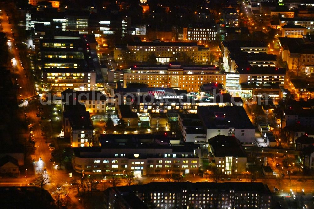 Dresden at night from above - Night lighting Hospital grounds of the Clinic Universitaetsklinikum Carl Gustav Carus (VTG) on Fetscherstrasse in Dresden in the state Saxony, Germany