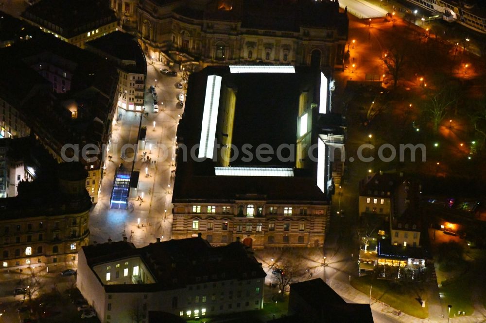 Dresden at night from above - Night lighting Museum building ensemble Albertinum on Tzschirnerplatz in the district Altstadt in Dresden in the state Saxony, Germany