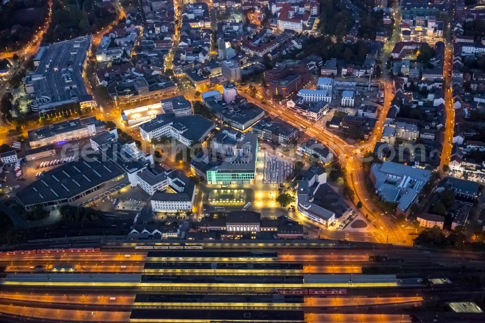 Aerial image at night Hamm - Night aerial picture of the urban restructuring in Hamm in the state North Rhine-Westphalia