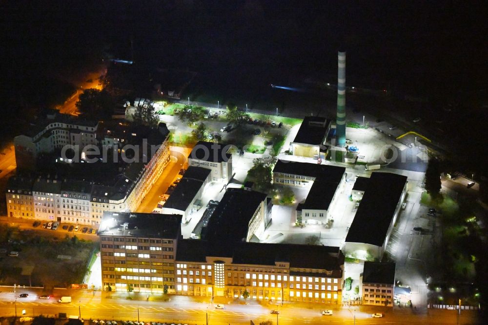 Dresden at night from above - Night lighting Building and production halls on the premises of Menarini - Von Heyden GmbH in the district Neustadt in Dresden in the state Saxony, Germany