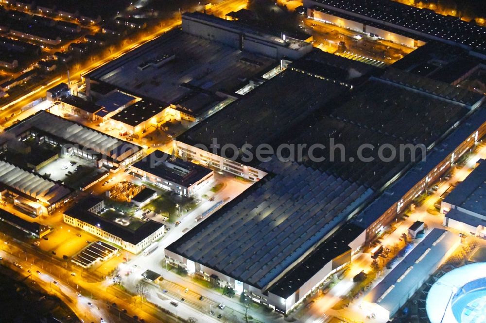 Braunschweig at night from above - Night lighting Building and production halls on the premises of VW Volkswagen AG in Braunschweig in the state Lower Saxony