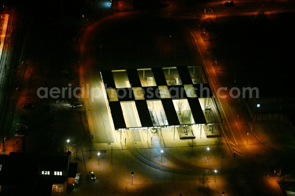 Aerial photograph at night Gotha - Night aerial view of the ZOB omnibus station and the tram stop of the public transport company in Gotha in the state of Thuringia, Germany