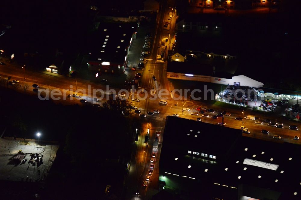 Aerial image at night Berlin Mahlsdorf - Night aerial photo of crossroads in the district Mahlsdorf in Berlin