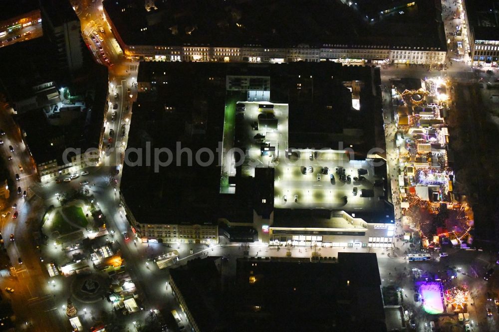 Fürth at night from above - Night lighting Building of the shopping center CARRE Fuerther Freiheit in Fuerth in the state Bavaria, Germany