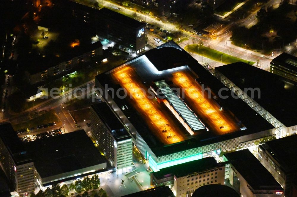 Dresden at night from above - Night lighting building of the shopping center Centrum Galerie in Dresden in the state Saxony, Germany