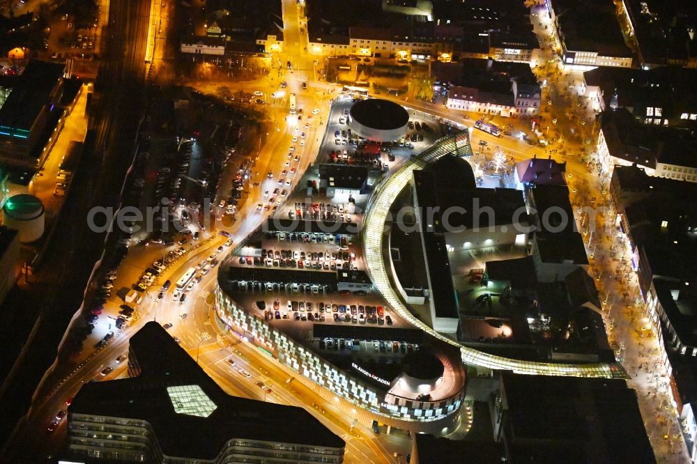 Erlangen at night from above - Night lighting Building of the shopping center ERLANGEN ARCADEN in Erlangen in the state Bavaria, Germany