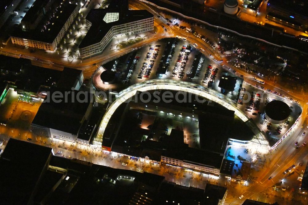 Aerial photograph at night Erlangen - Night lighting Building of the shopping center ERLANGEN ARCADEN in Erlangen in the state Bavaria, Germany