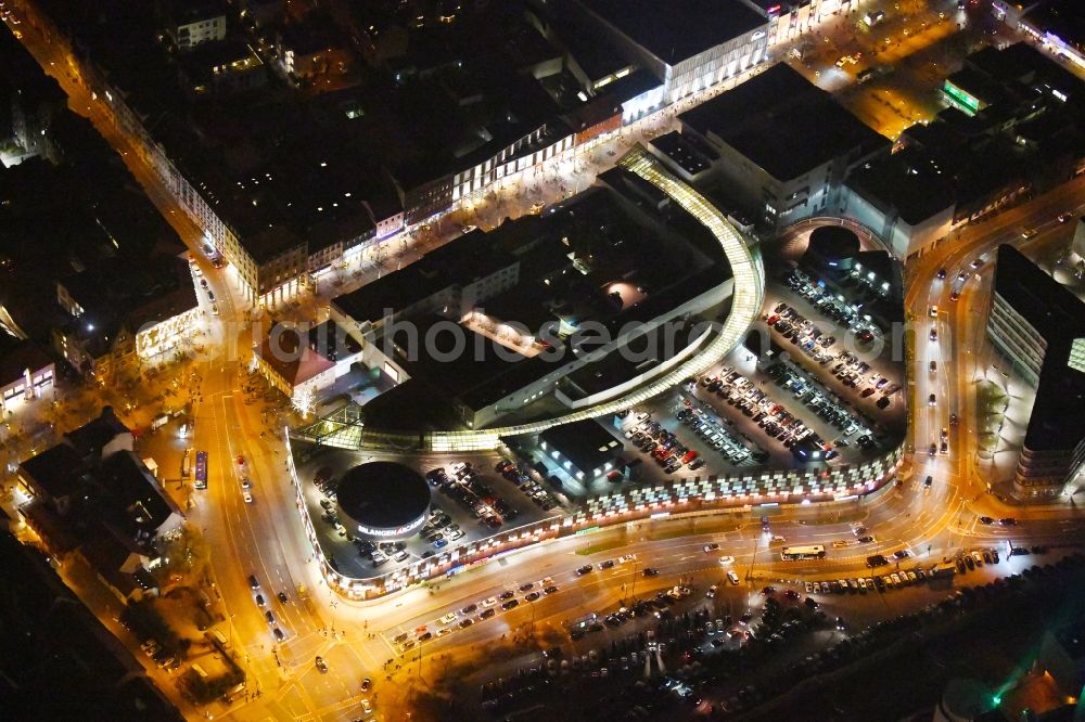 Aerial image at night Erlangen - Night lighting Building of the shopping center ERLANGEN ARCADEN in Erlangen in the state Bavaria, Germany