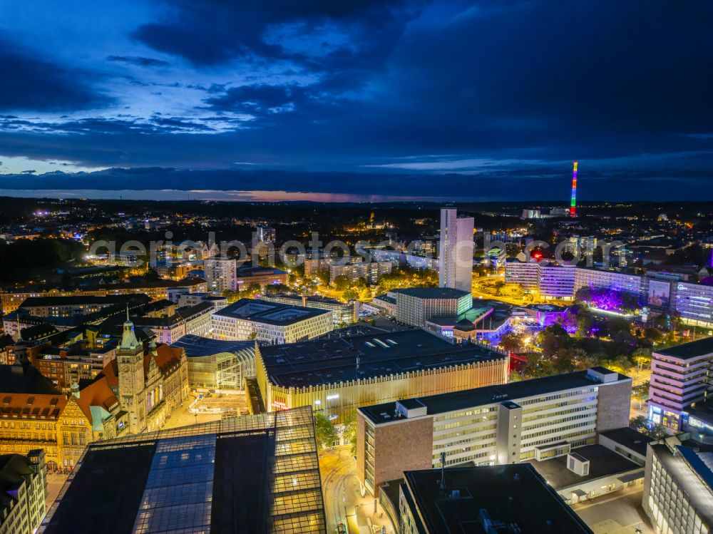 Chemnitz at night from above - Night lighting building of the shopping center Galerie Roter Turm in Chemnitz in the state Saxony, Germany