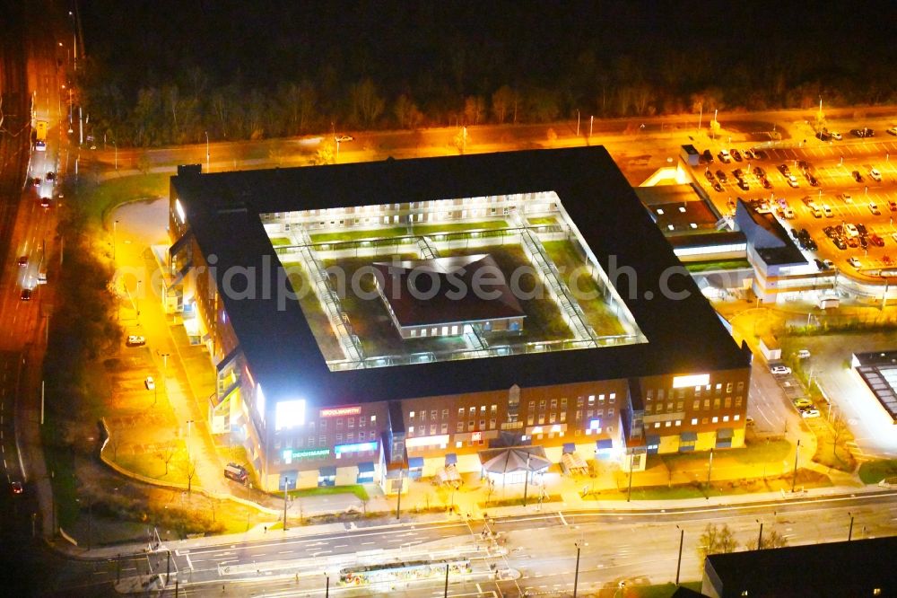 Halle (Saale) at night from above - Night lighting Building of the shopping center Kaufland on Suedstadtring in the district Sued in Halle (Saale) in the state Saxony-Anhalt, Germany