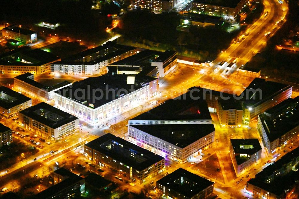 Berlin at night from above - Night lighting building of the shopping center Marktplatz Center - Berlin-Hellersdorf on Stendaler Strasse in the district Hellersdorf in Berlin, Germany