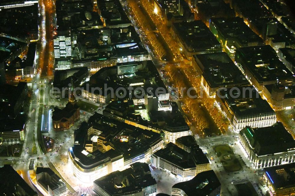 Düsseldorf at night from above - Night lighting building of the shopping center Peek & Cloppenburg on Schadowstrasse in the district Stadtmitte in Duesseldorf in the state North Rhine-Westphalia, Germany