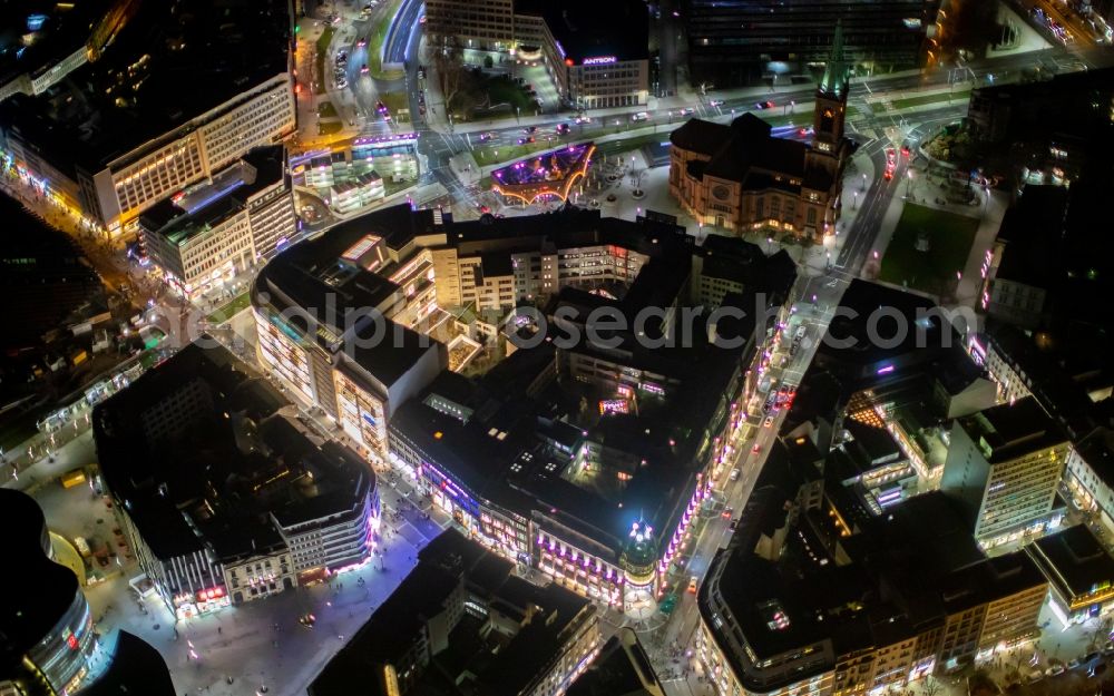 Düsseldorf at night from above - Night lighting building of the shopping center Peek & Cloppenburg on Schadowstrasse in the district Stadtmitte in Duesseldorf in the state North Rhine-Westphalia, Germany