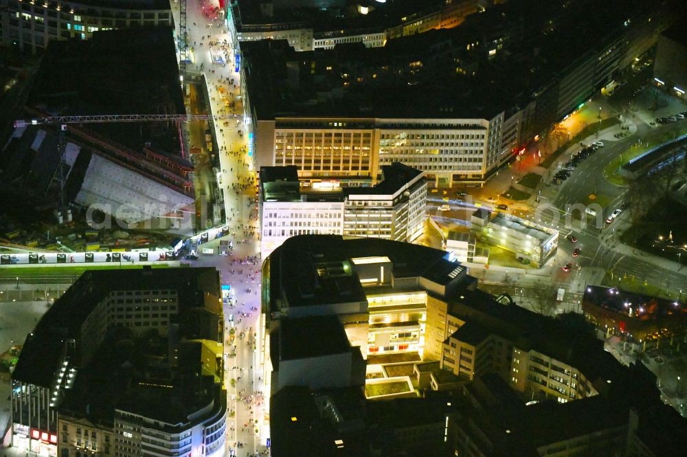 Düsseldorf at night from above - Night lighting building of the shopping center Peek & Cloppenburg on Schadowstrasse in the district Stadtmitte in Duesseldorf in the state North Rhine-Westphalia, Germany