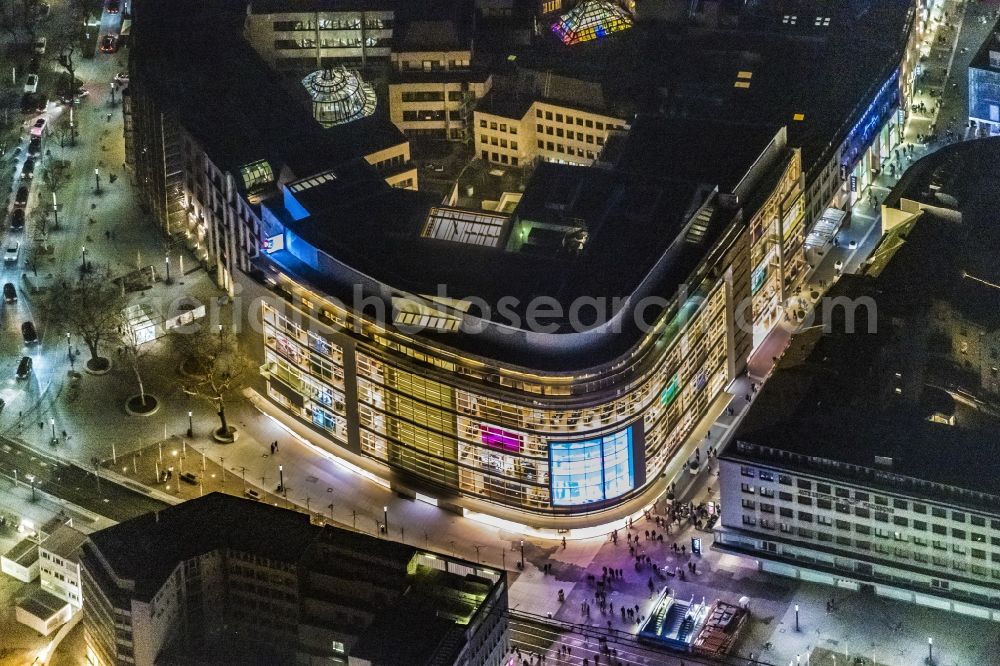 Düsseldorf at night from above - Night lighting building of the shopping center Peek & Cloppenburg on Schadowstrasse in the district Stadtmitte in Duesseldorf in the state North Rhine-Westphalia, Germany