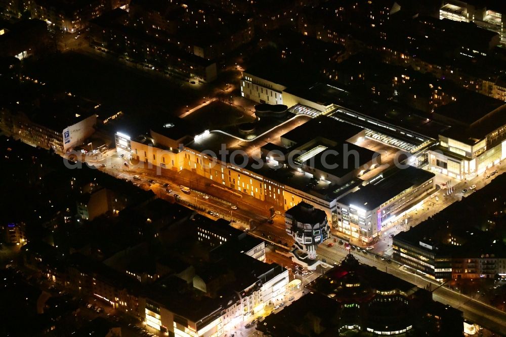 Aerial image at night Berlin - Night lighting at the shopping center Boulevard Berlin at Schlossstrasse, Schildhornstrasse, Lepsiusstrasse, Markelstrasse in Berlin-Steglitz