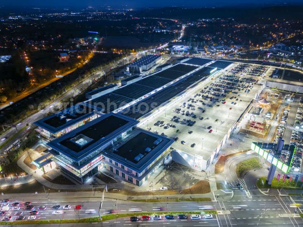 Dresden at night from above - Night lighting building complex of the shopping center Kaufpark Dresden on Dohnaer Strasse in the Lockwitz district of Dresden in the state of Saxony, Germany