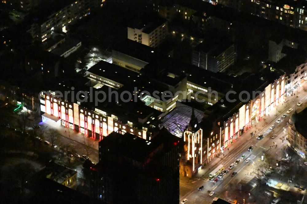 Berlin at night from the bird perspective: Night lighting Shopping center The Castle in the Schlossstrasse in Berlin destrict steglitz