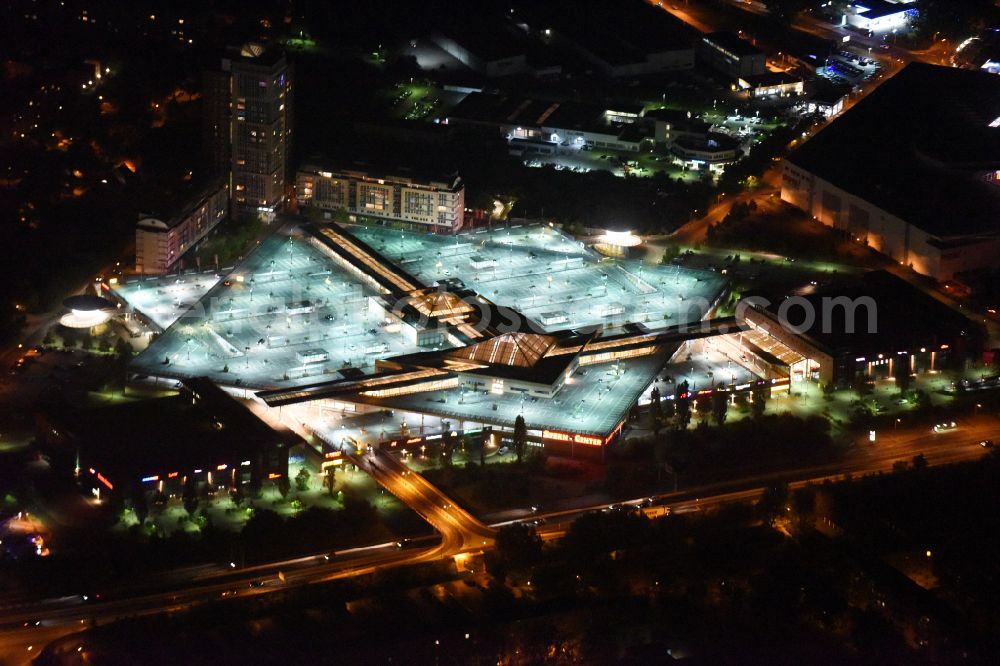 Aerial image at night Potsdam - Night lighting building of the shopping center Stern-Center in the district Drewitz in Potsdam in the state Brandenburg, Germany