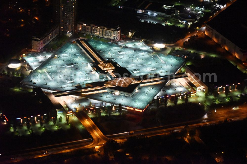 Potsdam at night from above - Night lighting building of the shopping center Stern-Center in the district Drewitz in Potsdam in the state Brandenburg, Germany