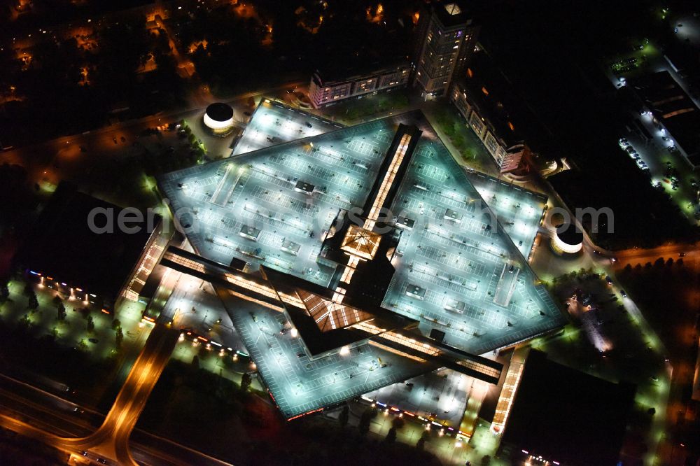 Aerial image at night Potsdam - Night lighting building of the shopping center Stern-Center in the district Drewitz in Potsdam in the state Brandenburg, Germany