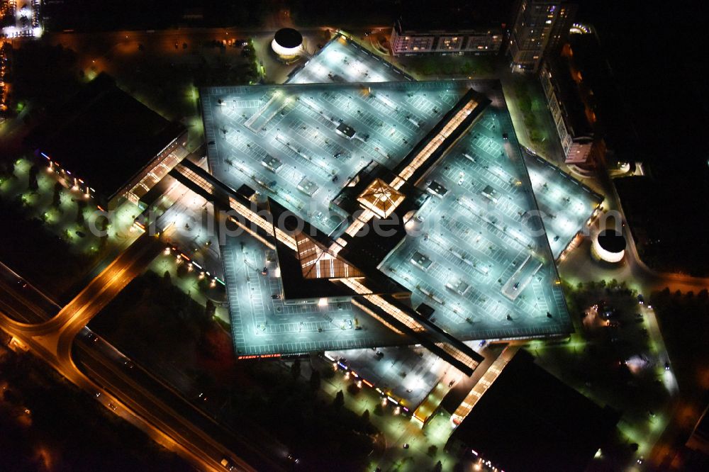 Potsdam at night from above - Night lighting building of the shopping center Stern-Center in the district Drewitz in Potsdam in the state Brandenburg, Germany