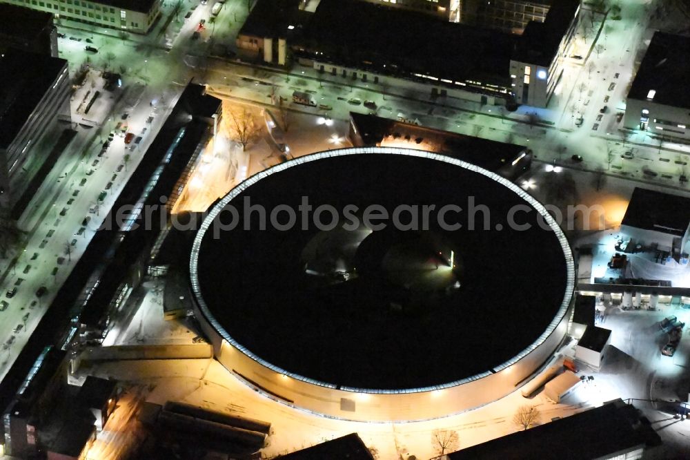 Aerial photograph at night Berlin - Night lighting The electron storage ring BESSY - the third generation synchrotron radiation source in Berlin - Adlershof