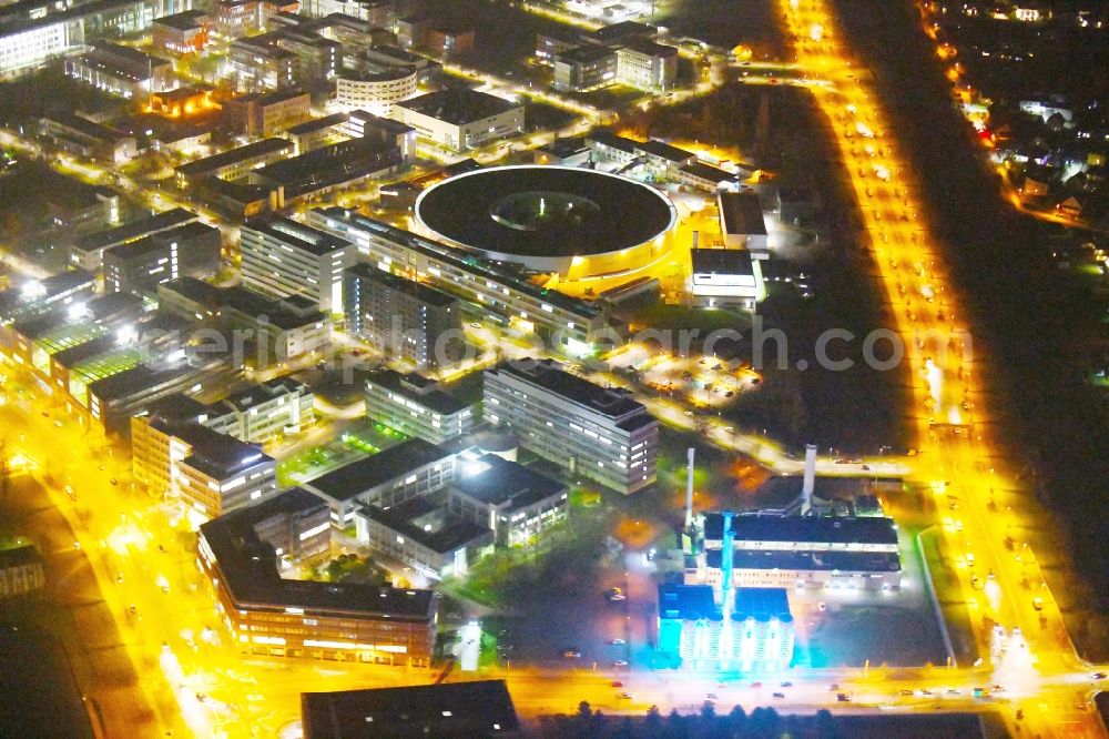 Aerial photograph at night Berlin - Night lighting The electron storage ring BESSY - the third generation synchrotron radiation source in Berlin - Adlershof