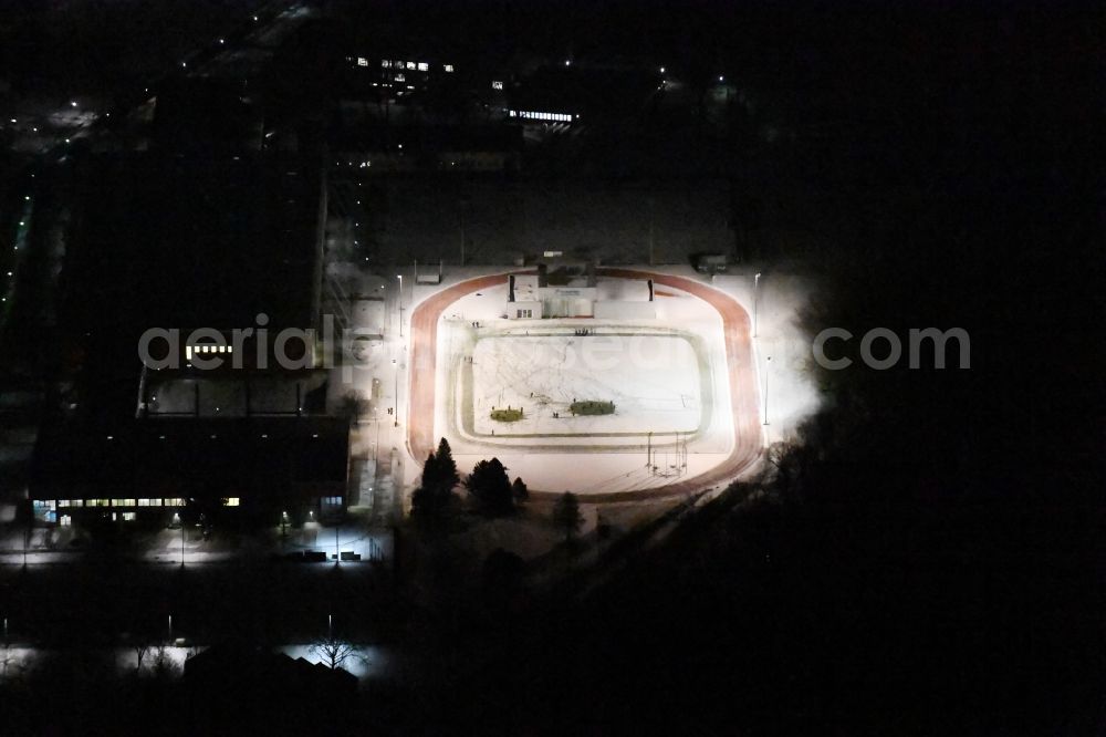 Potsdam at night from above - Night view ensemble of sports grounds Luftschiffhafen Potsdam Olympischer Weg in the district Westliche Vorstadt in Potsdam in the state Brandenburg