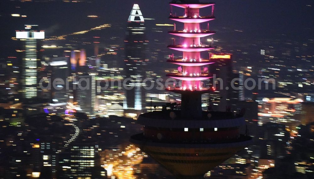 Aerial photograph at night Frankfurt am Main - Night view Television Tower Europaturm on Ginnheimer Stadtweg in Frankfurt in the state Hesse