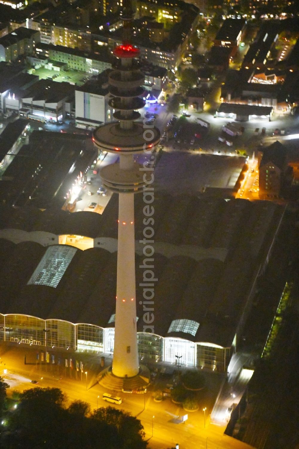 Hamburg at night from above - Night lighting View of the Heinrich-Hertz-Turm in Hamburg